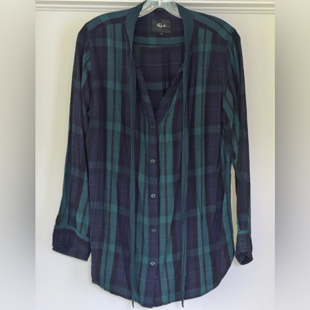 Rails Corinne navy/green plaid tie button down